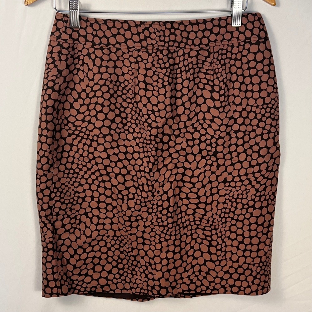 Ann Taylor Loft Brown & Black Giraffe Print 75% Cotto 24% Silk Pencil Skirt Sz 4